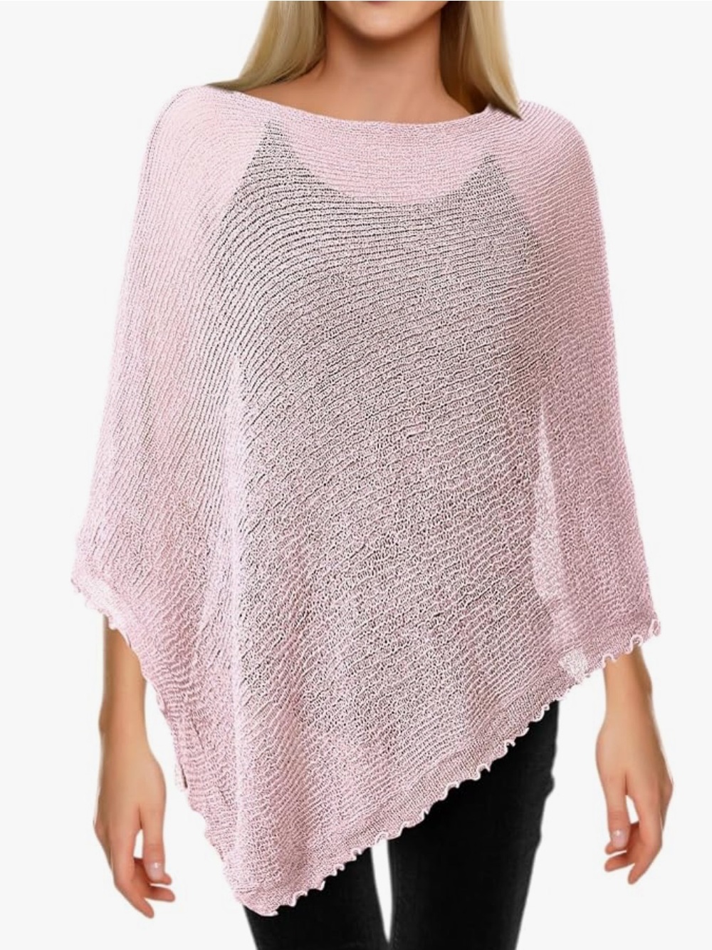 Chic Nation Light Pink Open-Knit Poncho